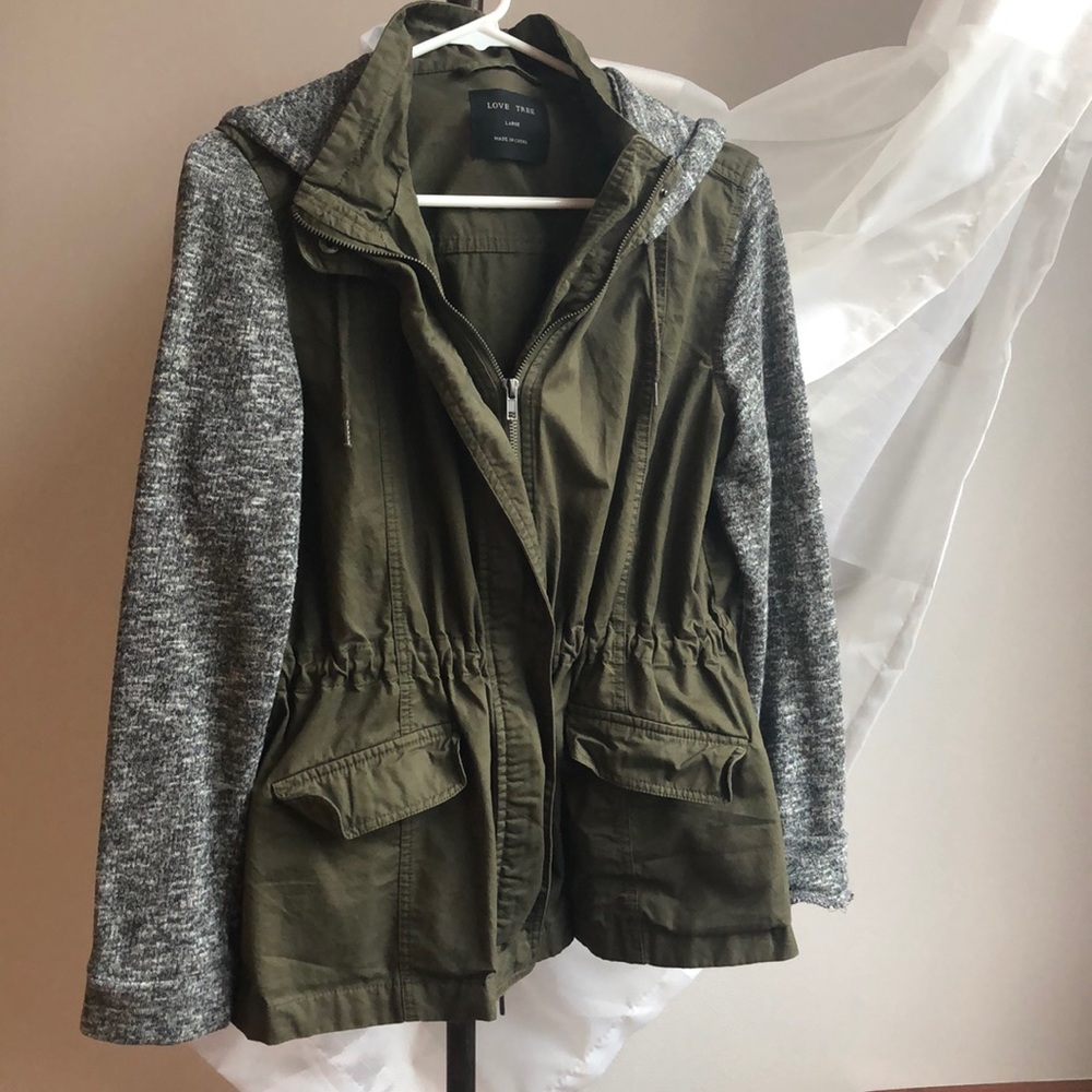 Khaki zip up hooded jacket